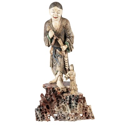 Lot 449 - Chinese Polychrome Painted Soapstone Figure of...