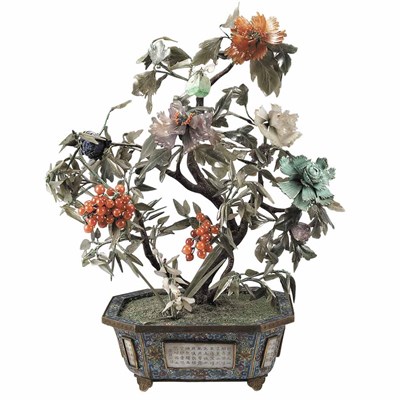 Lot 183 - Chinese Hardstone Plant in a Cloisonne Planter...