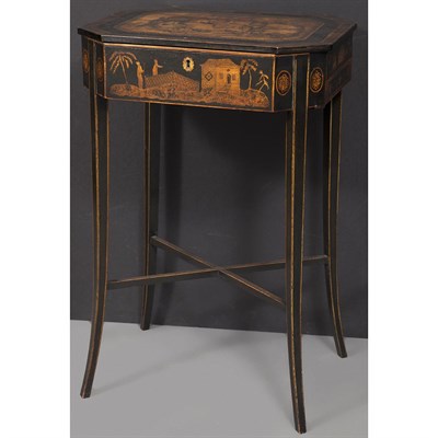 Lot 424 - George III Style Part Ebonized and Penwork...