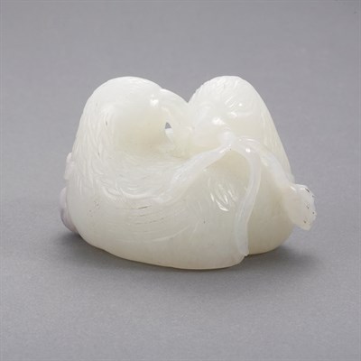 Lot 409 - Chinese White Jade Quail Group The two...