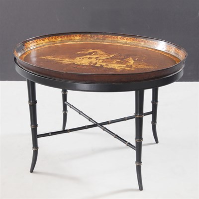 Lot 423 - Victorian Tole Painted Tray on Stand 19th...