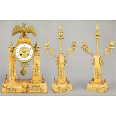 Lot 458 - Empire Style Gilt-Bronze Mounted Marble Clock...