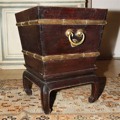 Lot 119 - Chinese Brass Bound Hardwood Planter on Stand...