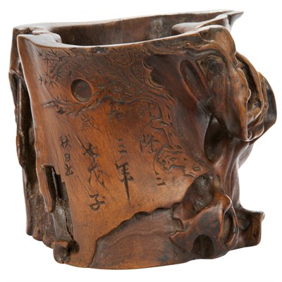 Lot 317 - Chinese Root Wood Brushpot Dated at dawn of...