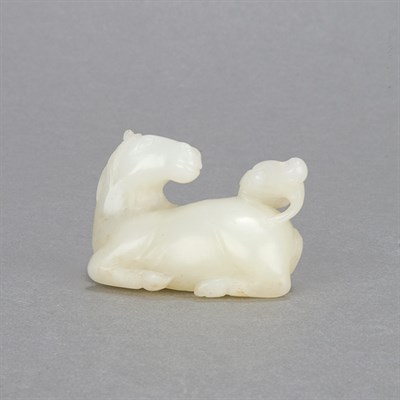 Lot 307 - Chinese White Jade Horse and Monkey The...