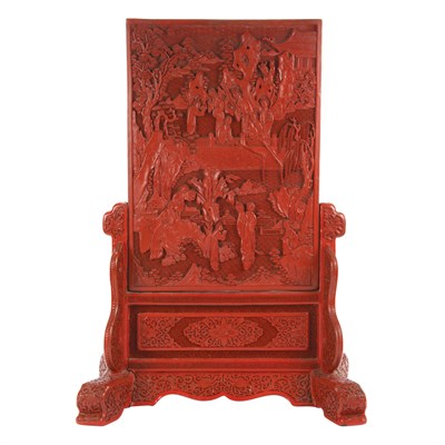 Lot 238 - Chinese Cinnabar Lacquer Table Screen Qing...