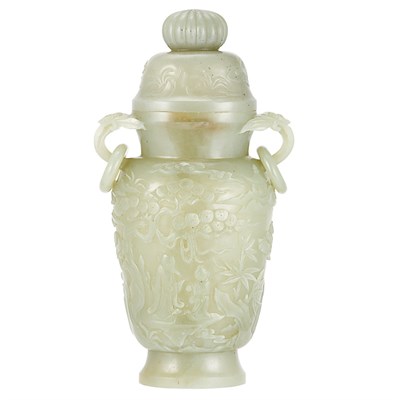 Lot 176 - Chinese Celadon Jade Vase Carved in relief...