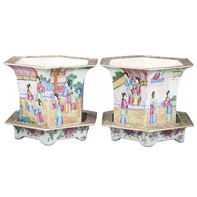 Lot 93 - Pair of Canton Famille Rose Cachepots on...