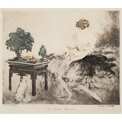 Lot 61 - Louis Icart LE JARDIN JAPONAIS Color etching...