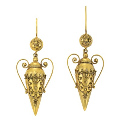Lot 826 - Pair of Gold Pendant-Earrings