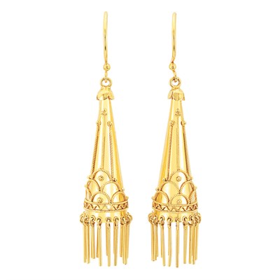 Lot 811 - Pair of Gold Fringe Pendant-Earrings