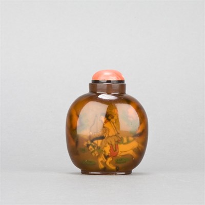 Lot 278 - Chinese Inside Painted Amber Glass Snuff...