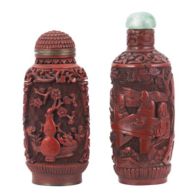 Lot 291 - Two Chinese Cinnabar Lacquer Snuff bottles...