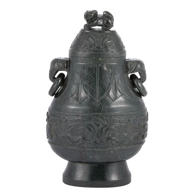 Lot 420 - Chinese Spinach Jade Covered Vase 20th Century...