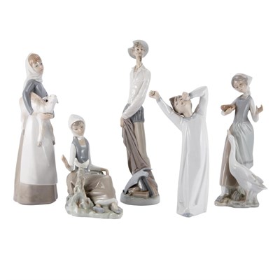 Lot 141 - Group of Five Lladro Figures Height of tallest...