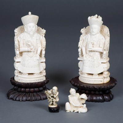 Lot 126 - Pair of Chinese Ivory Figures; Together with a...
