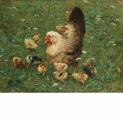 Lot 24 - Fabio Fabbi Italian, 1861-1946 Hen and Chicks...