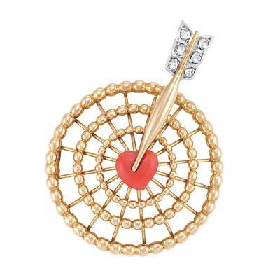 Lot 398 - Gold, Platinum, Coral and Diamond Brooch, Cartier