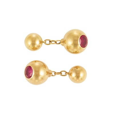 Lot 64 - Pair of Gold and Ruby Cufflinks