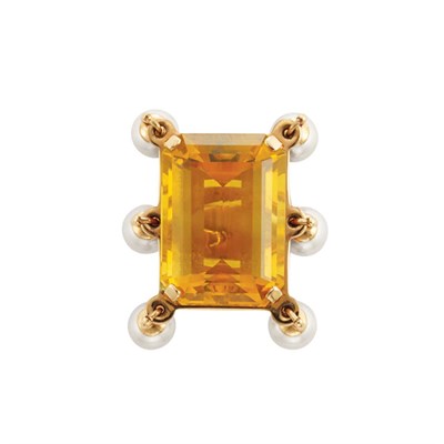 Lot 98 - Gold, Citrine and Freshwater Pearl Fringe Ring, Christian Dior