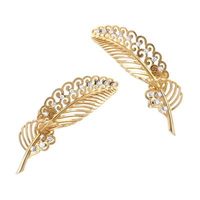 Lot 400 - Pair of Gold, Platinum and Diamond Leaf Earclips