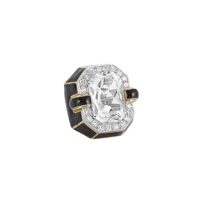 Lot 376 - Gold, Platinum, Black Enamel, Rock Crystal and Diamond Ring, David Webb
