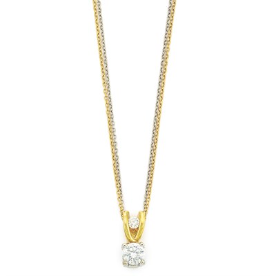Lot 678 - Two-Color Gold and Diamond Pendant with Double Strand Chain