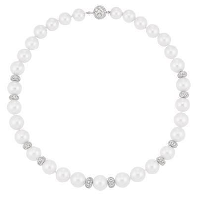 Lot 548 - Cultured Pearl, Platinum and Diamond Necklace, Tiffany & Co.