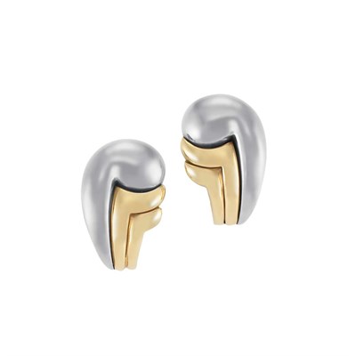 Lot 93 - Pair of Two-Color Gold Earclips, Bulgari
