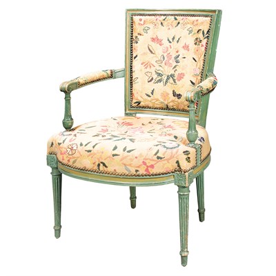 Lot 252 - Louis XVI Style Needlework Upholstered Painted...