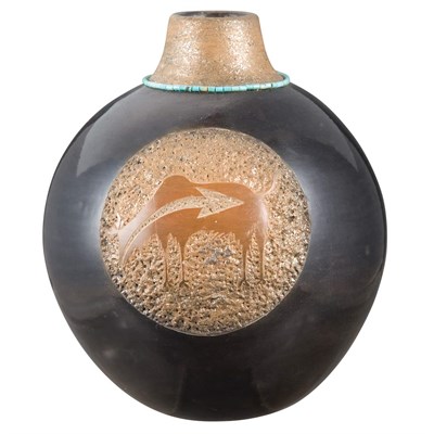 Lot 100 - San Ildefonso Slip Inlaid and Stone Inset...