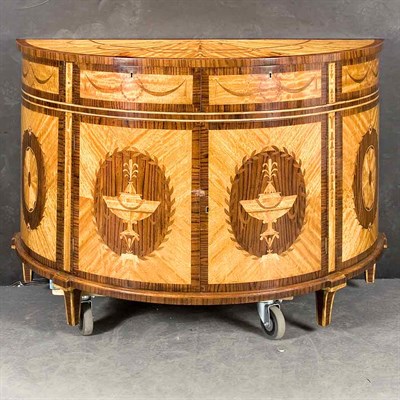 Lot 222 - George III Style Inlaid Satinwood Demilune...