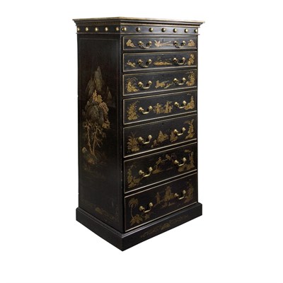 Lot 114 - Chinoiserie Decorated Black Painted Semanier...