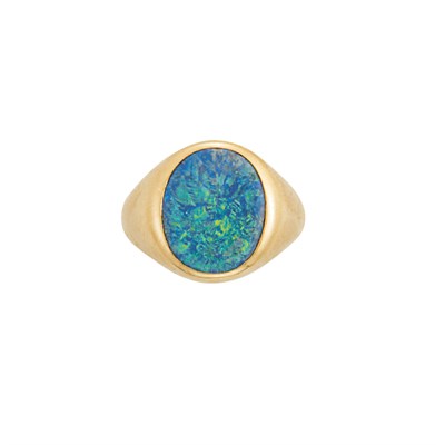 Lot 26 - Gentleman's Gold and Black Opal Gypsy Ring