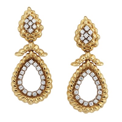 Lot 44 - Pair of Gold and Diamond Pendant-Earclips