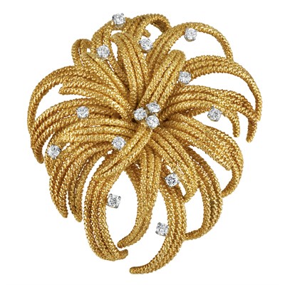 Lot 509 - Gold and Diamond Flower Clip-Brooch, David Webb