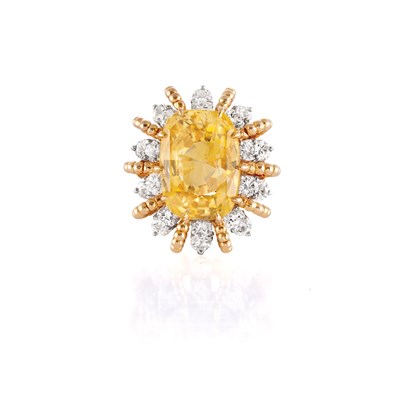 Lot 496 - Gold, Platinum, Yellow Sapphire and Diamond Ring, Oscar Heyman Bros.