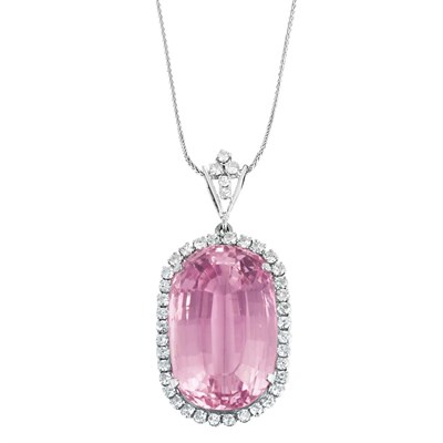 Lot 162 - Platinum, Kunzite and Diamond Pendant with White Gold Chain