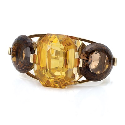 Lot 409 - Gold, Citrine and Smoky Quartz Cuff Bangle Bracelet
