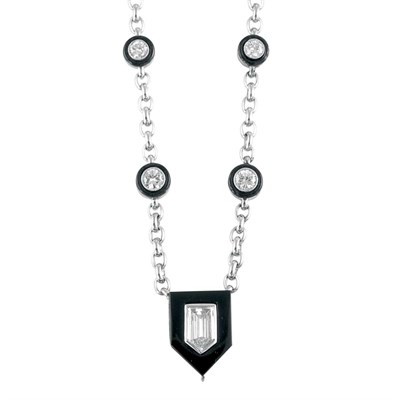Lot 116 - Platinum, Diamond and Black Enamel Chain Necklace, Nardi