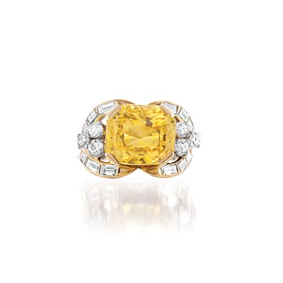 Lot 495 - Platinum, Gold, Yellow Sapphire and Diamond Ring