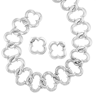 Lot 326 - White Gold and Diamond 'Alhambra' Necklace and Pair of Earclips, Van Cleef & Arpels