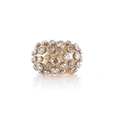Lot 408 - Gold, Platinum and Multicolored Diamond Bombe Ring