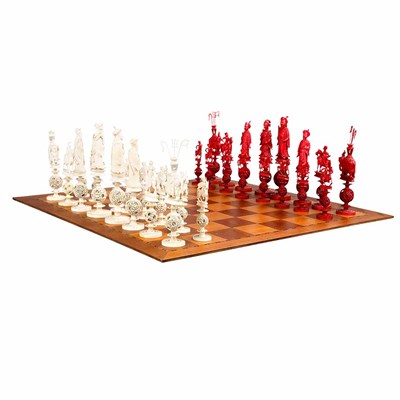 Lot 116 - Chinese Carved and Stained Ivory Chess Set...