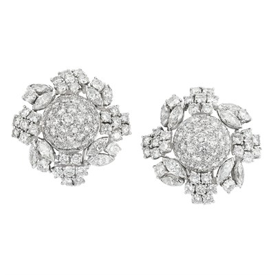 Lot 587 - Pair of Platinum and Diamond Earrings