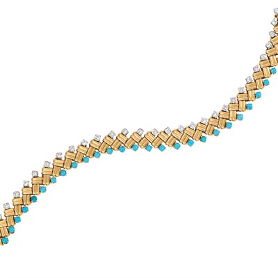 Lot 524 - Gold, Platinum, Turquoise and Diamond Bracelet, Van Cleef & Arpels