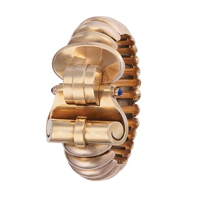 Lot 415 - Two-Color Gold and Cabochon Sapphire Bracelet