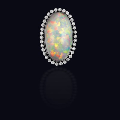 Lot 321 - Platinum, Opal and Diamond Ring