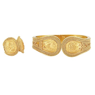 Lot 501 - Gold Bangle Bracelet and Ring, Ilias Lalaounis