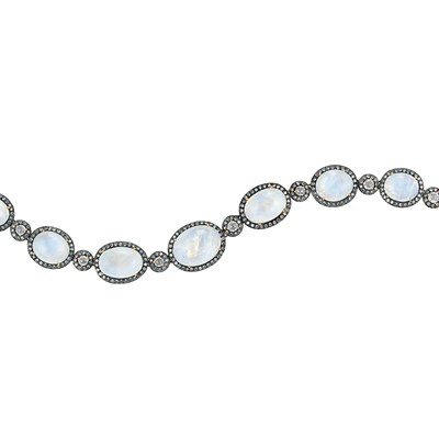 Lot 88 - Gold, Silver, Moonstone and Diamond Bracelet